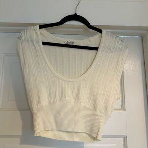 Free People Cream Ribbed Crop Tank Top